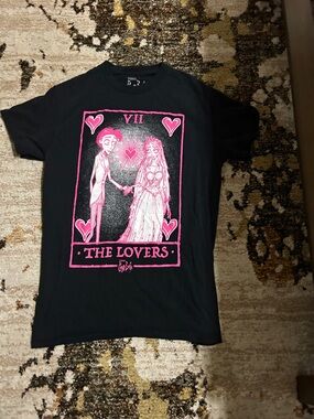 The Lovers Graphic Tee - Black with Hot Pink Print